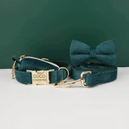 Corduroy Dog Collar Leash Set with Bow Tie & Poop Bag Holder